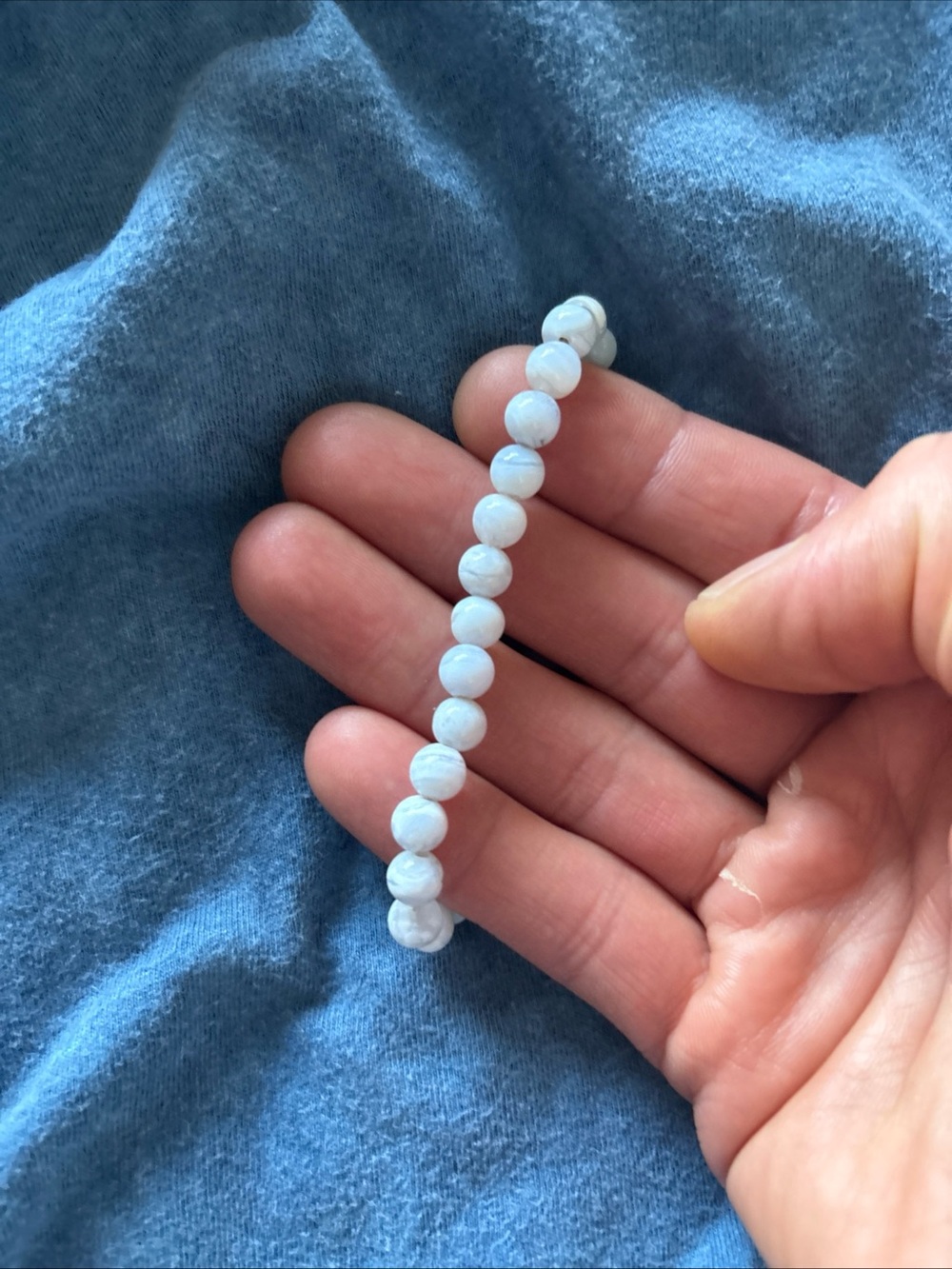 Aquamarine light blue Beaded Stretch Bracelet. Gemstone. 5 to 7 inches.